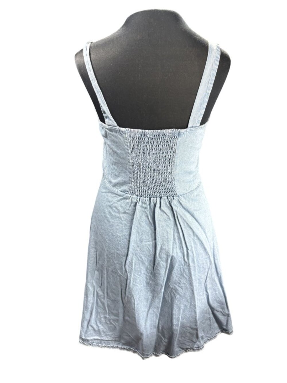 Shein Light Blue Button-Front Denim Mini Dress With Adjustable Straps Elastic Ba - Picture 3 of 9
